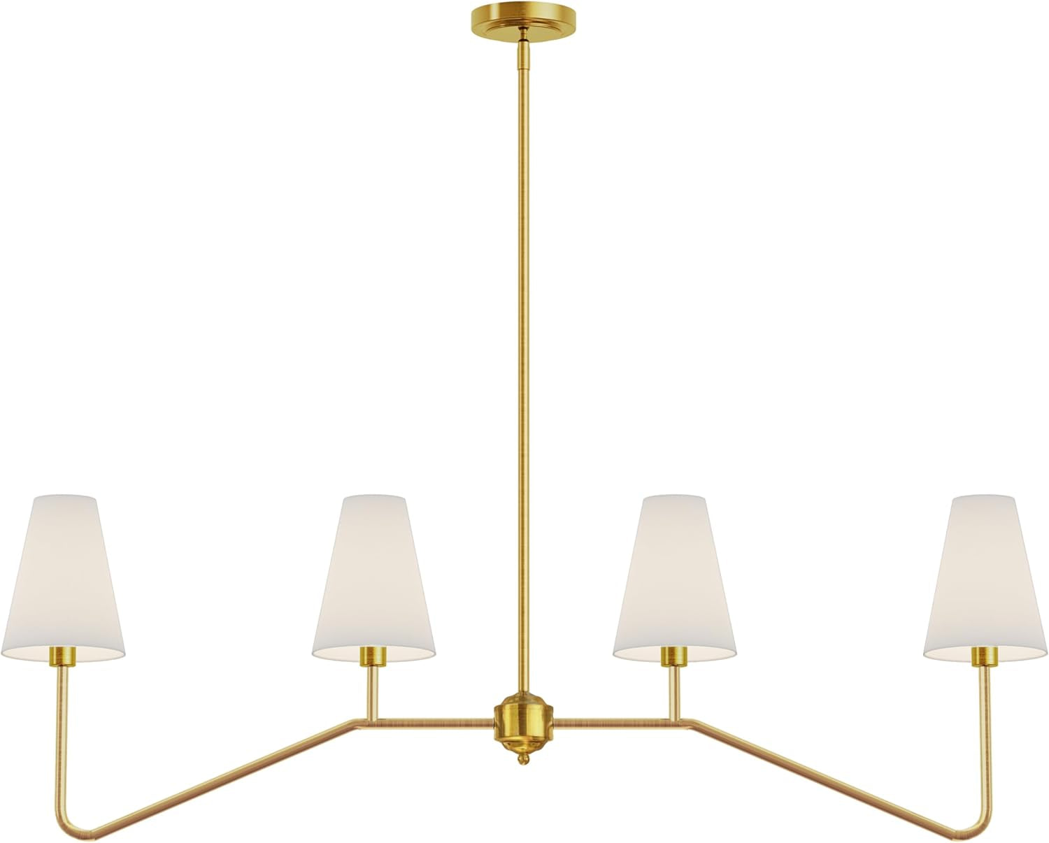 ;47" W 4-Light Linear Kitchen Island Lighting Fixture Classic Chandeliers Polished Gold with White Linen Shades for Dining Table,E12,160W