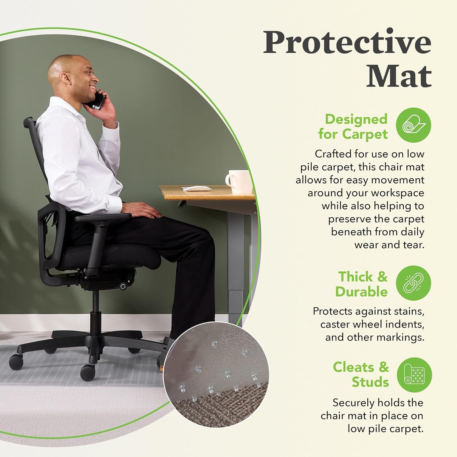 Office Chair Mat for Carpet, Computer Desk Chair Mat for Carpeted Floors, Easy Glide in Office or Home with Extended Lip (36” X 48”)