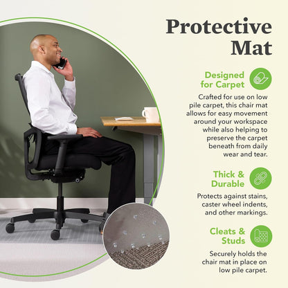 Office Chair Mat for Carpet, Computer Desk Chair Mat for Carpeted Floors, Easy Glide in Office or Home with Extended Lip (36” X 48”)