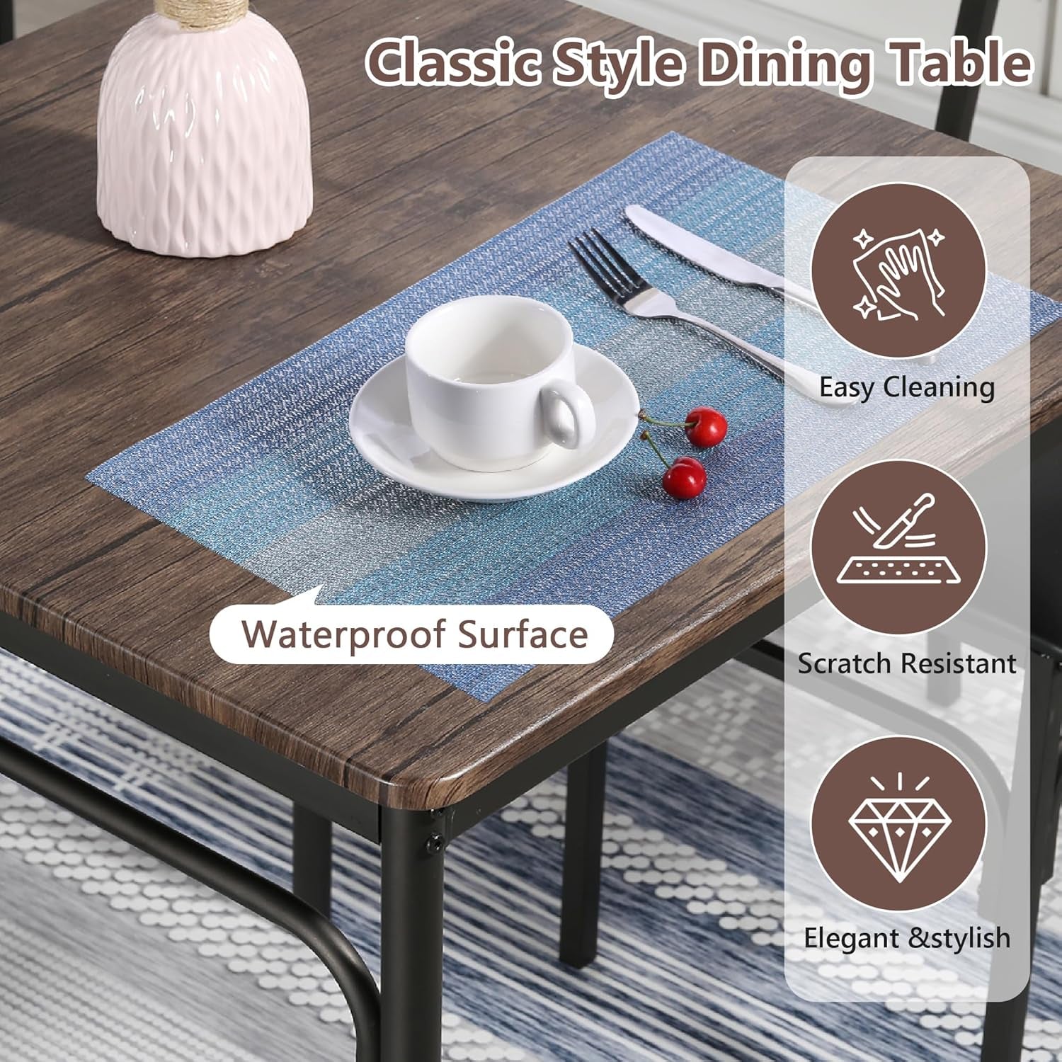 Kitchen Dining Room Table Set with 2 Chairs for Small Space, Apartment,Metal Steel Frame