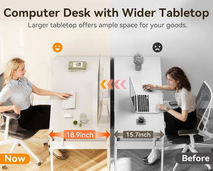 Computer Desk with 6 Drawers, 40 Inch Small Desk with Storage, Reversible Desk with Headphone Hook for Home Office, Work Study Table for Bedroom, White
