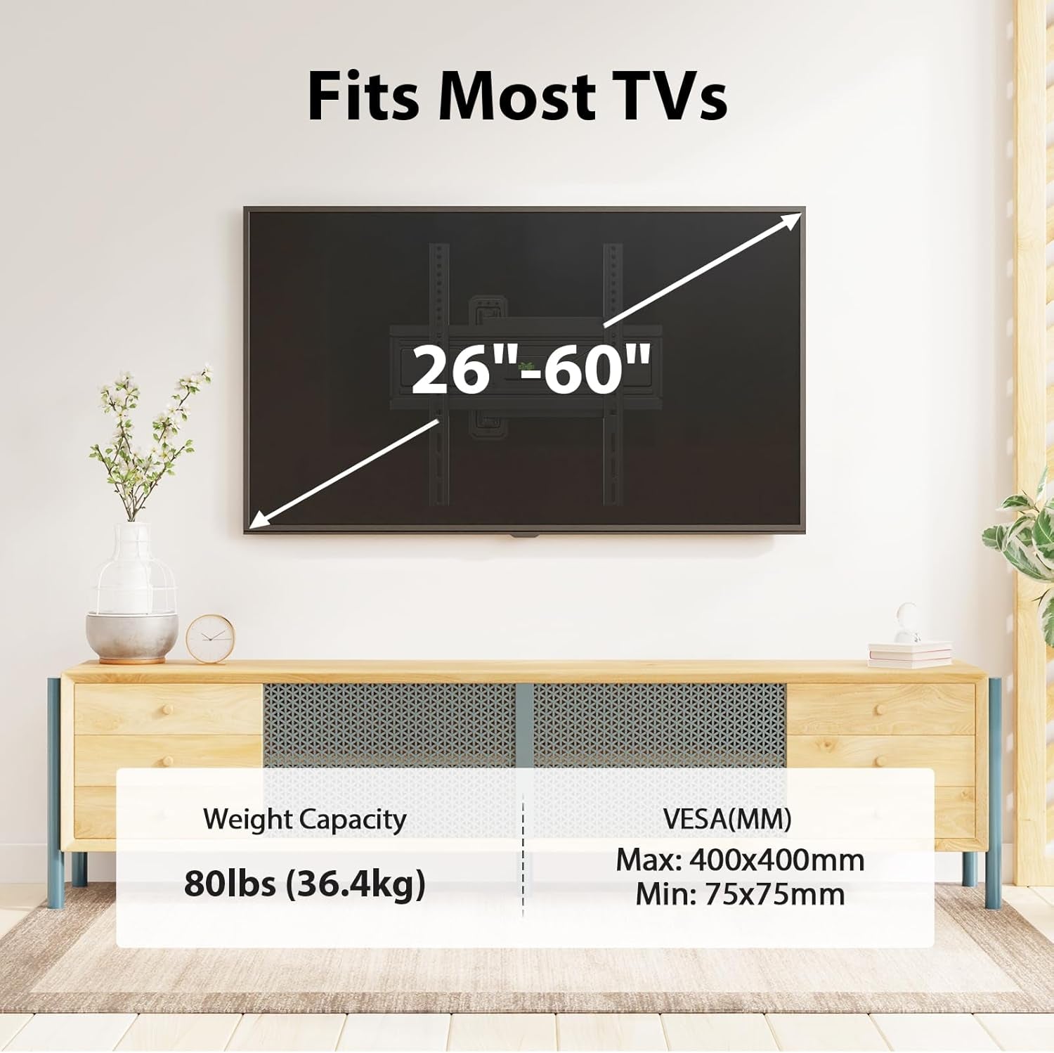 Corner TV Wall Mount for 26-60 Inch Tvs up to 80 Lbs, Single Articulating Arm, Full Motion TV Wall Mount Bracket with Swivel and Tilt, Max VESA 400X400Mm