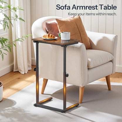 C Shaped End Table, Adjustable Height Side Table for Sofa, Couch Table for Small Space, Slide under Small Tray Side Table for Living Room, Bedroom, Greige and Black BG71SF01