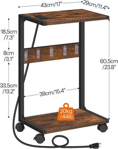 Computer Tower Stand, PC Stand with Charging Station, 2-Tier PC Tower Stand with Locking Caster Wheels, CPU Stand Fits Most Pcs, PC Stand for Floor, for Home Office Rustic Brown BF01UCJ01G1