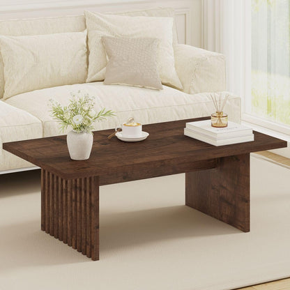 47 Inch Coffee Table, Fluted Side Panels Coffee Tables for Living Room, Large Wooden Tabletop Center Table, Farmhouse Living Room Tables for Lounge, Office, Rustic Oak
