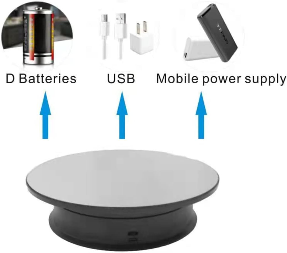 Motorized Rotating Display Stand, 8 In/Load 6.6 Lbs Electric Turntable, 360 Degree Adjustable Speed Revolving Base for Photography, Jewelry, 3D Models, Battery/Usb Power Supply (Black,Mirror Cover)