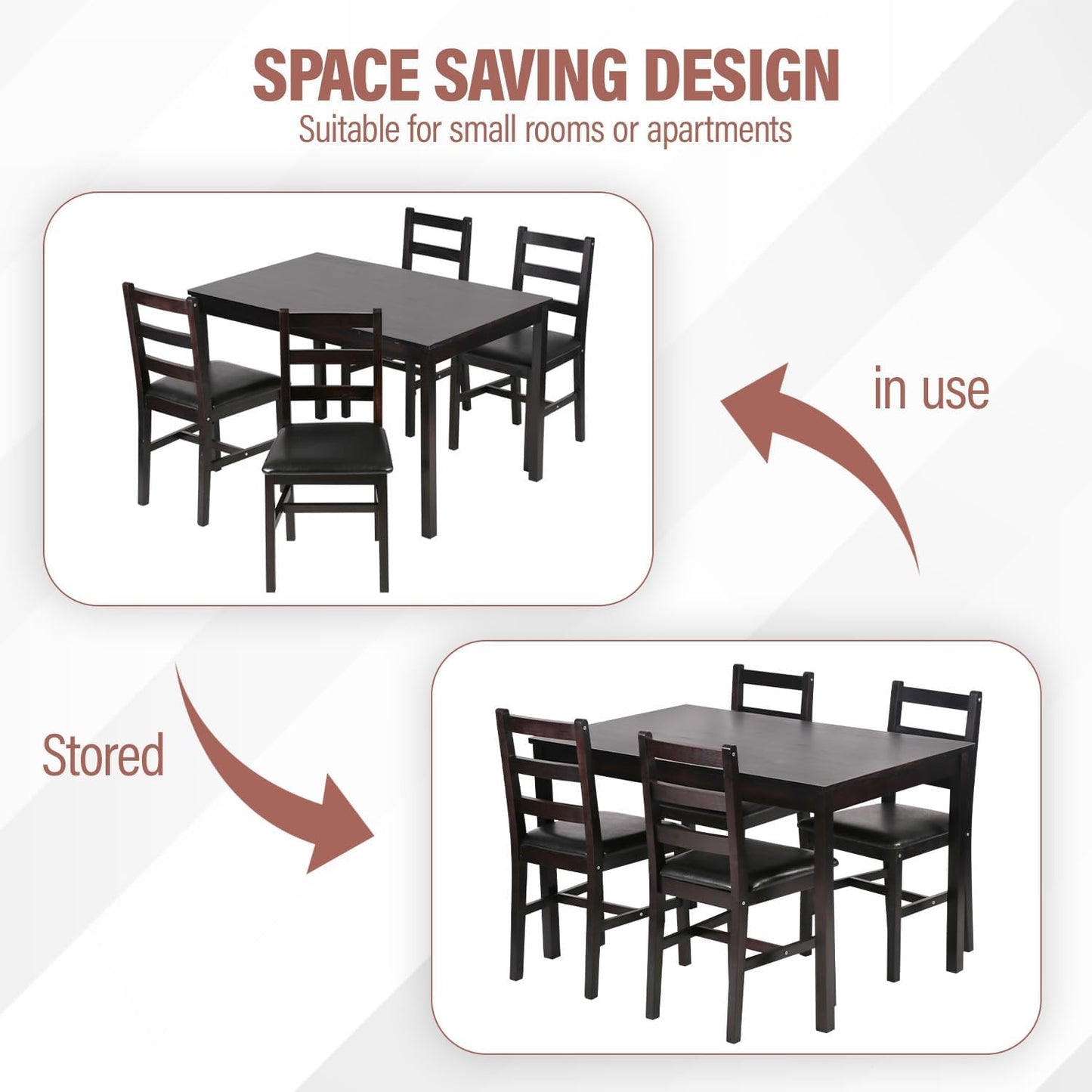 5 Pieces Kitchen Dining Room Set Dining Kitchen Table and Chairs Mid Century Style Wood Dinette Table Set for Home Family Dining Area Dark Brown