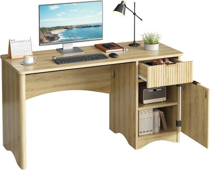 47 Inch Computer Desk with Drawer, Office Desk with File Cabinet, Modern Executive Desk Adjustable Shelves for Home Office Bedroom Study, Natual Oak