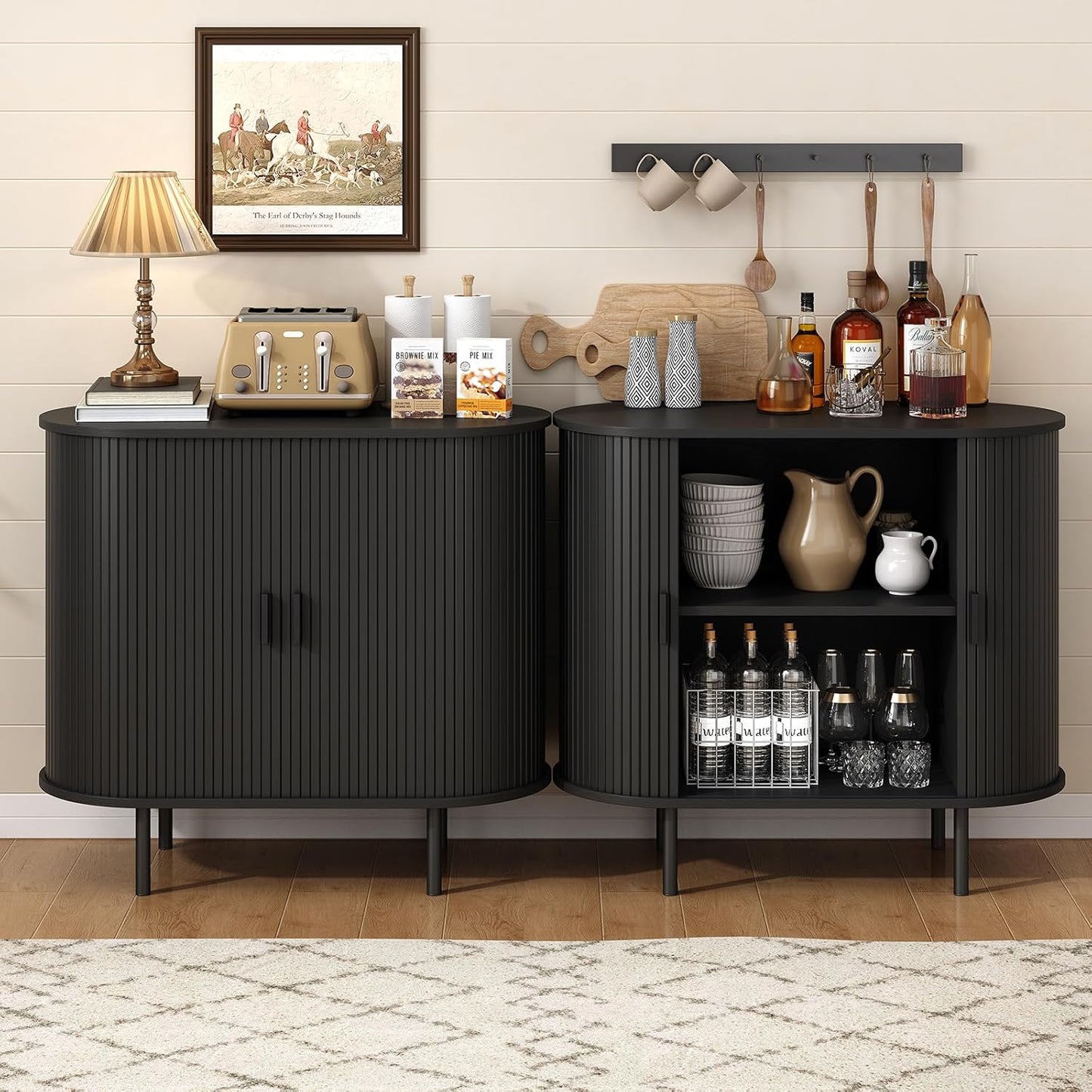 31.5" Sideboard Buffet Cabinet with Storage, Storage Cabinet with Sliding Door & Adjustable Shelf, Modern Accent Coffee Bar Console Table for Kitchen, Entryway, Black