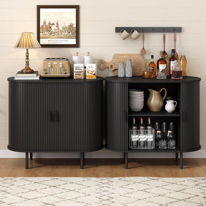 31.5" Sideboard Buffet Cabinet with Storage, Storage Cabinet with Sliding Door & Adjustable Shelf, Modern Accent Coffee Bar Console Table for Kitchen, Entryway, Black