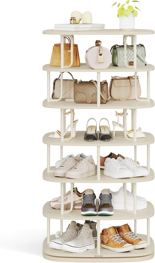 7-Tier Shoe Rack, Rotating Shoe Rack Tower, Shoe Closet Organizer, Shoe Shelf, 28-35 Pairs, 23.6 X 23.6 X 47.2 Inches, for Entryway, Living Room, Closet, Cream White ULBS041W01
