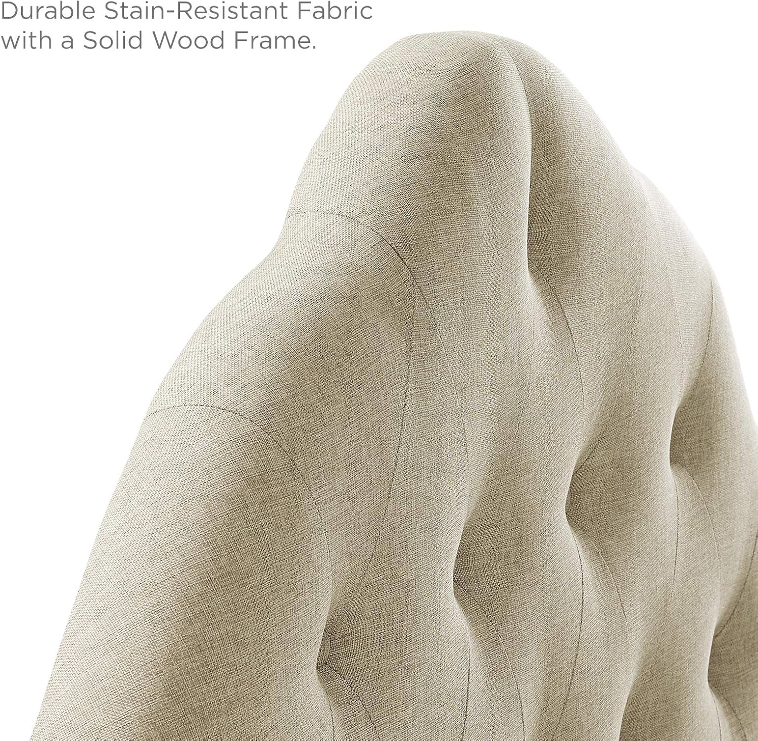 Sovereign Tufted Button Linen Fabric Upholstered Queen Headboard in Beige