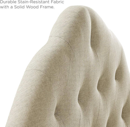 Sovereign Tufted Button Linen Fabric Upholstered Queen Headboard in Beige