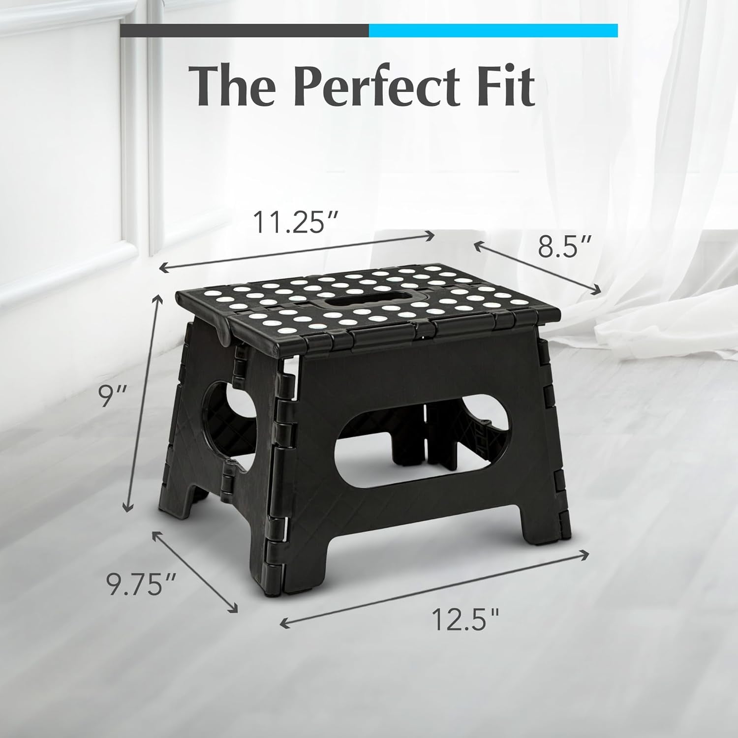 Folding Step Stool - Sturdy Enough Collapsible Stool to Support Adults and Safe Enough for Kids - Opens Easy with One Flip - Great for Kitchen, Bathroom or Bedroom (Black - 9 Inch)