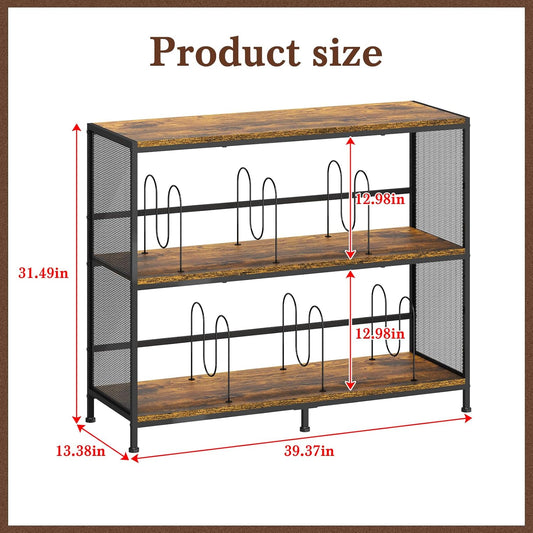 3-Tier Vinyl Record Storage: Vintage Player Table with Spacious Storage - up to 450 Records, Turntable Stand with Adjustable Dividers, Extra Top Surface for Audio Equipment, Perfect for Living Room
