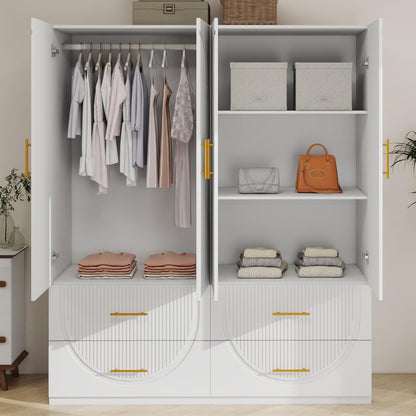 71" H 4 Doors Armoire Wardrobe Closet with Drawers, Bedroom Armoires Cabinet Wooden with Hanging Rod and Drawers,Large Wardrobes and Armoires for Storage Tall Wardrobe Armoires White