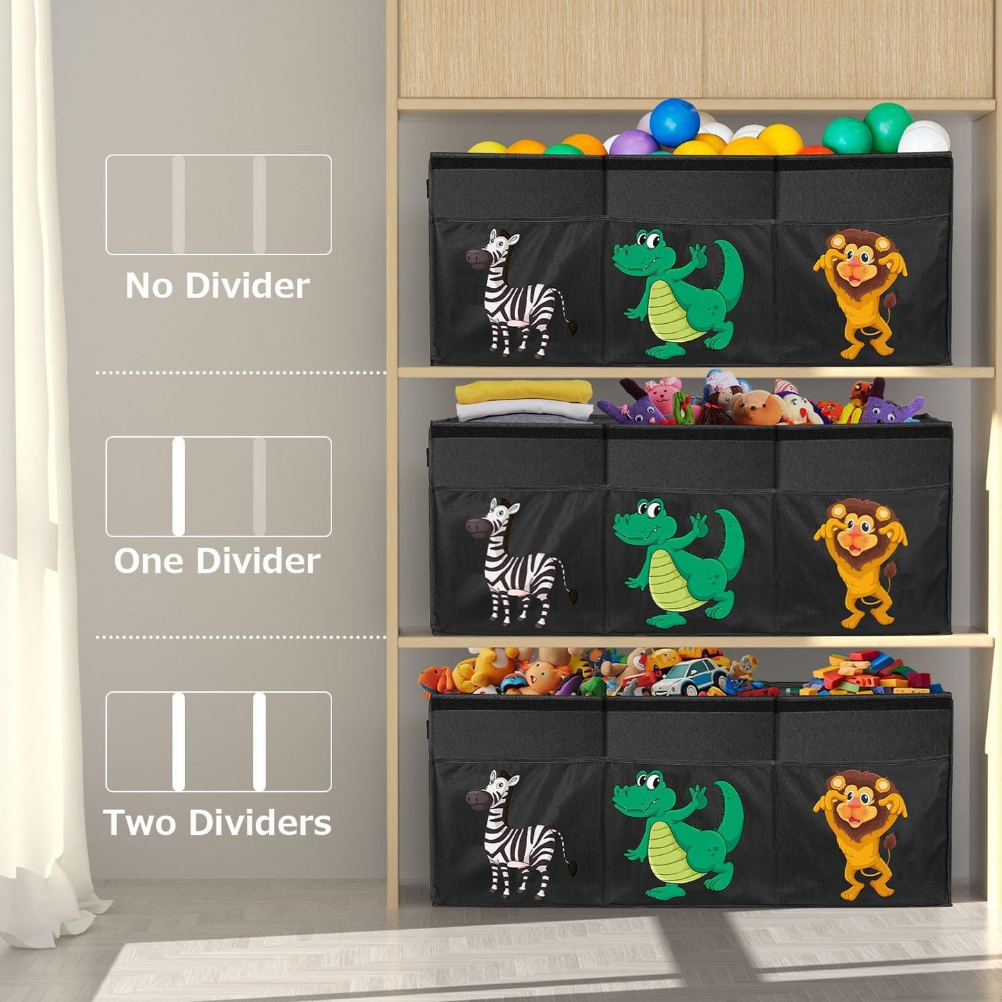 Extra Large Toy Box, Collapsible Sturdy Toy Storage Organizer with Lids, Dinosaur Storage Box for Boys Girls, 42"X16"X14" Kids Bin Chest Baskets for Living Room, Playroom, Bedroom, Nursery, Black