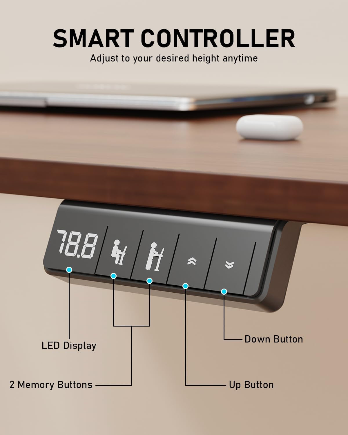 55" Electric Standing Desk Adjustable Height, Sit Stand up Desk for Home Office & Computer Workstation, 2 Memory Height Settings, Splice Board, 2 Hooks, Black Frame/Walnut Top