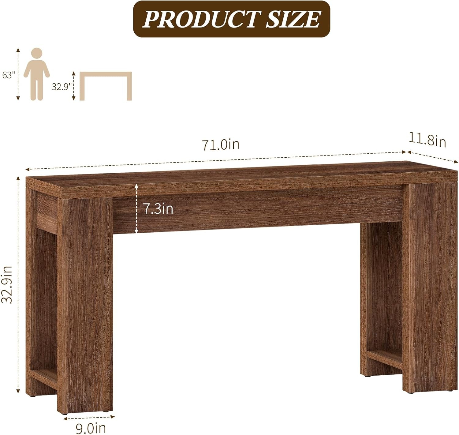 71" Extra Long Console Table, Wood Farmhouse Entryway Table, Plank and Beam Console Tables for Living Room, Entry, Entrance, behind Couch, Hallway, Foyer, Narrow Sofa Tables for Front Door