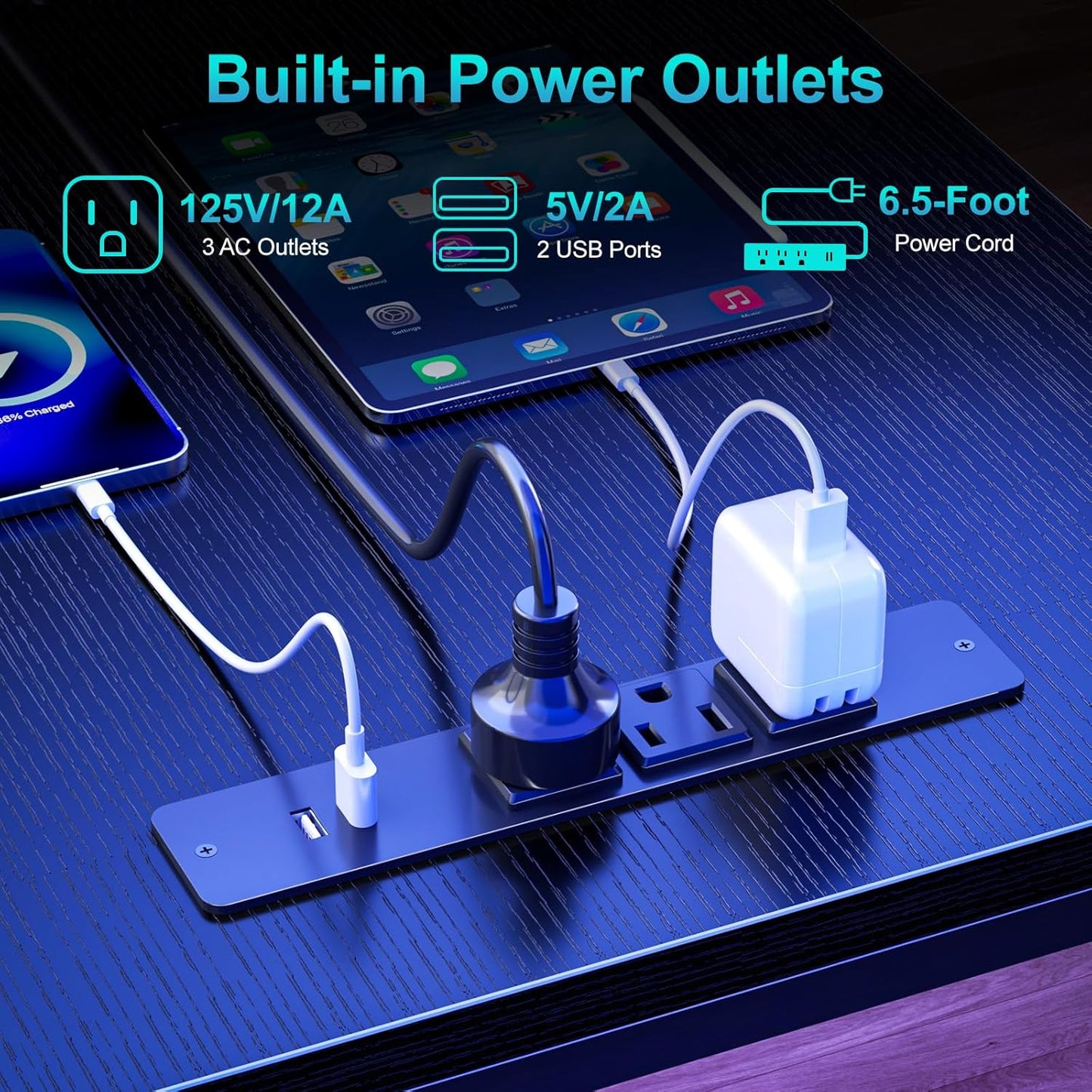 66'' L Shaped Gaming Desk with Drawers and Storage Shelves, Reversible Corner Desk with Power Outlets and Host Stand, Large Computer Desk with Led Lights for Gaming, Work, Home Office, Black