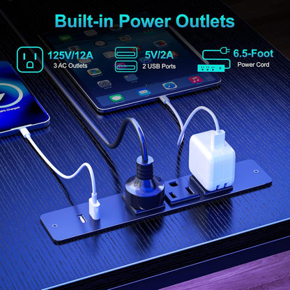 66'' L Shaped Gaming Desk with Drawers and Storage Shelves, Reversible Corner Desk with Power Outlets and Host Stand, Large Computer Desk with Led Lights for Gaming, Work, Home Office, Black