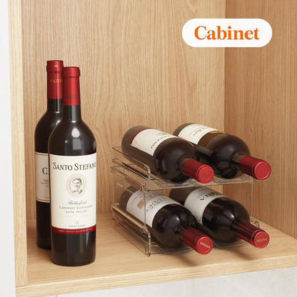 Plastic Stackable Wine Rack for Refrigerator, Cabinet, Countertop,Wine Bottle Holder, Water Bottle Organizer for Fridge, Pantry, Hold 4 Bottles