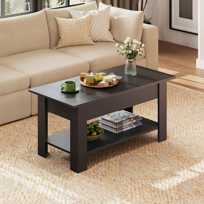 Coffee Table, 39" Lift Top Coffee Table with Hidden Compartment, Storage Shelf and Lifting Top for Home Living Room, Office and Reception Room, Black