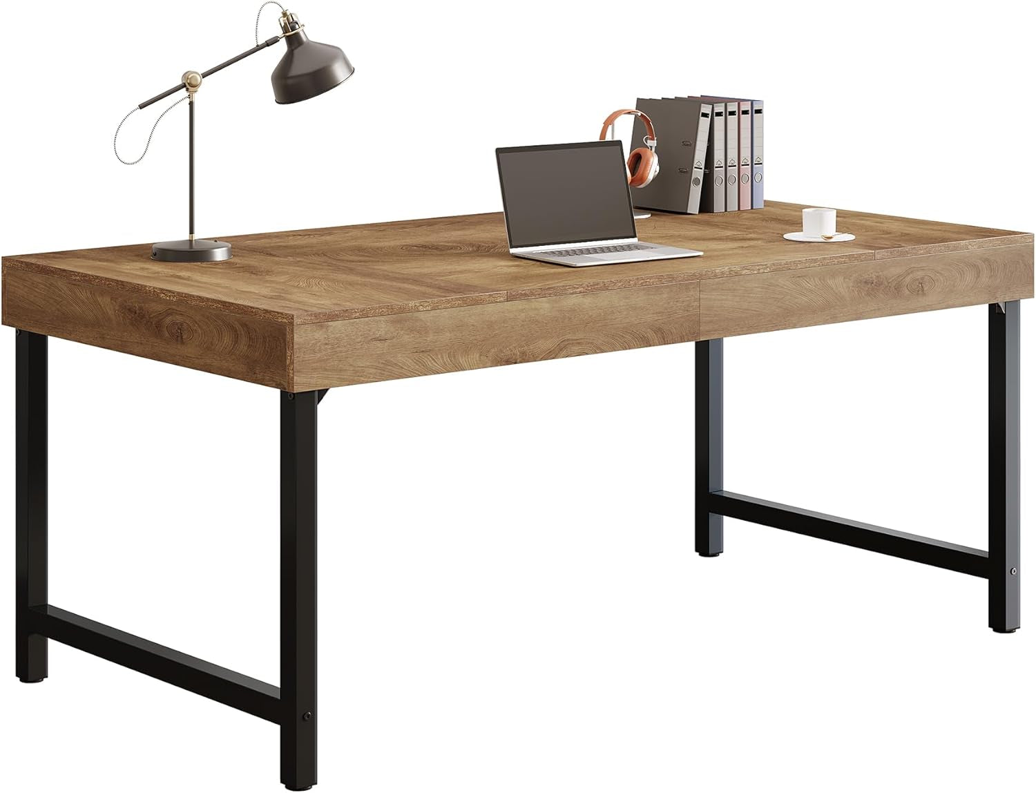 55" Industrial Executive Desk for Home Office, Rustic Simple Computer Laptop Desk with Strong Metal Legs, Study Writing Table Business Workstation, Small Conference Table