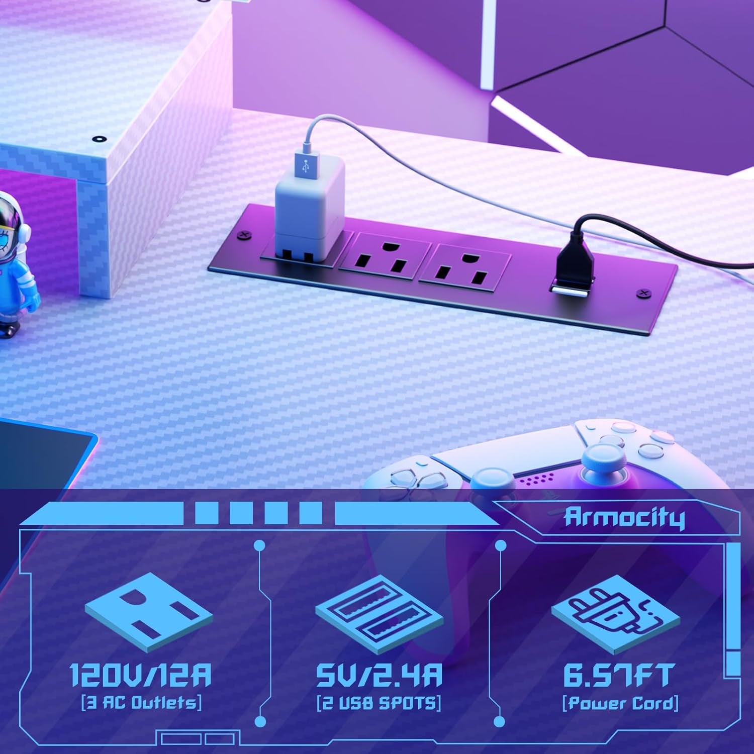 Pink Gaming Desk with Hutch and LED Lights, 53" Computer Desk with Storage Shelves, Reversible PC Gaming Desk with Pegboard, Gamer Desks for Bedroom, Carbon Fiber Surface