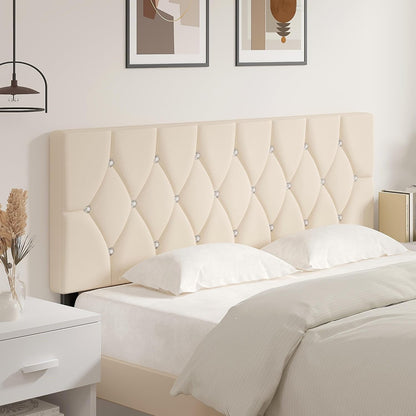 Tufted Upholstered Headboard Queen Size, with 6 Adjustable Height from 39.8" to 49.8", Button Diamond Design, Easy Assembly, Beige