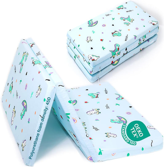 2025 Upgraded Pack and Play Mattress 38" X 26" Soft Firm Premium Foam Pack N Play Mattresses Odorless Breathable Comfort Baby Foam Portable Playpen Mattresses (Tri-Fold Dinosaur)