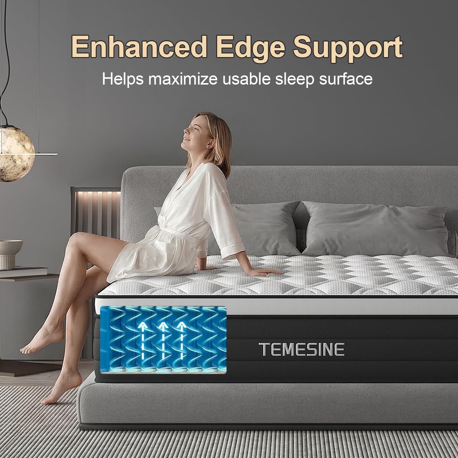 King Size Mattress, 14 Inch Hybrid Mattress in a Box with Individual Pocket Spring, Gel Memory Foam and Euro Top, Medium Firm Feel with Motion Isolation, Pressure Relief, Edge Support,Black