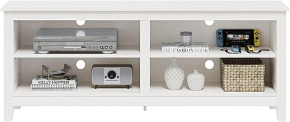 TV Stand, Classic 4 Cubby TV Stand for 60 Inch TV, Entertainment Center Media Television Stand for Living Room Bedroom (White, 55 Inch)