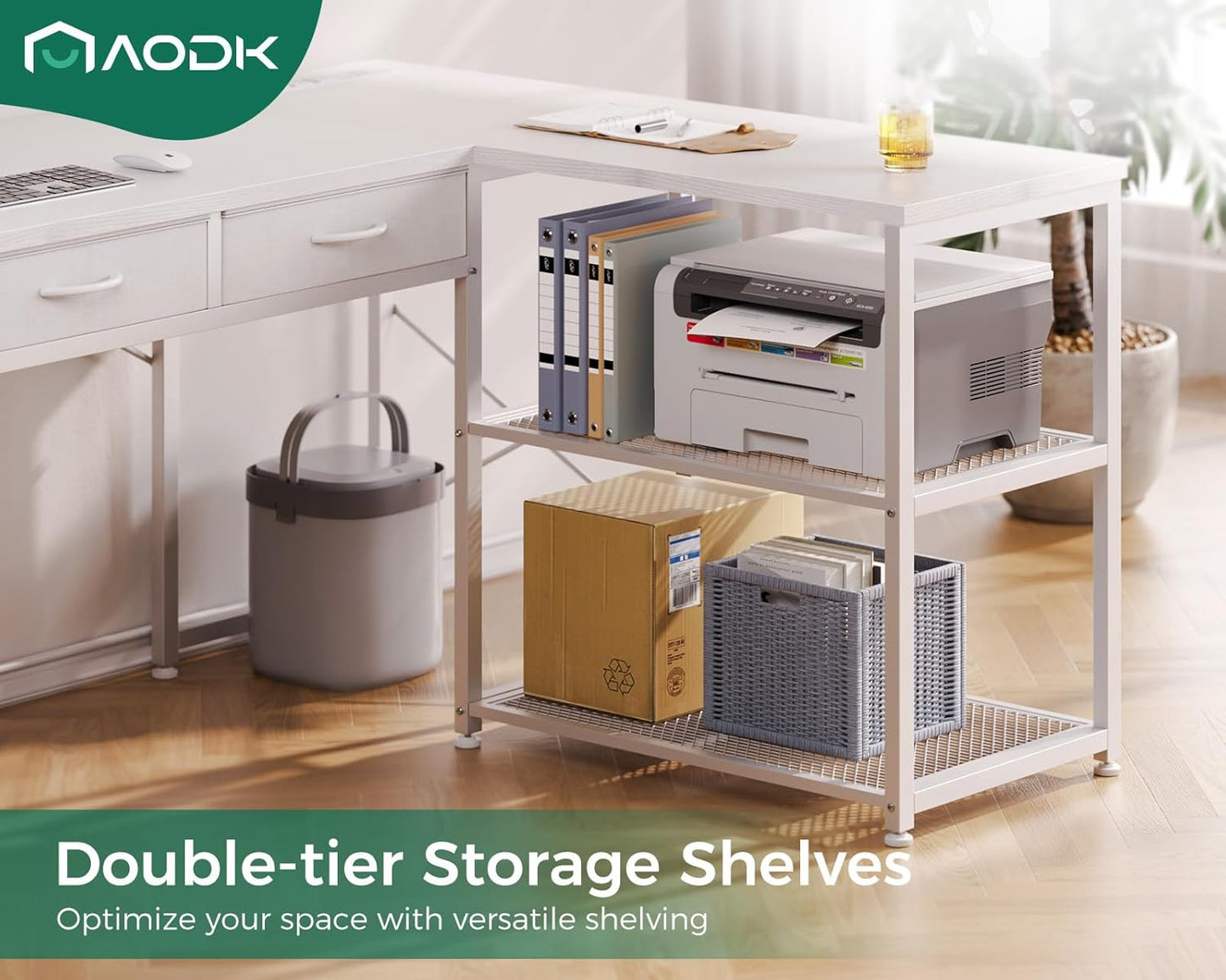 53 Inch L Shaped Computer Desk with Drawers, Corner Desk with Power Outlets & Reversible Storage Shelves, for Home Office Gaming, White