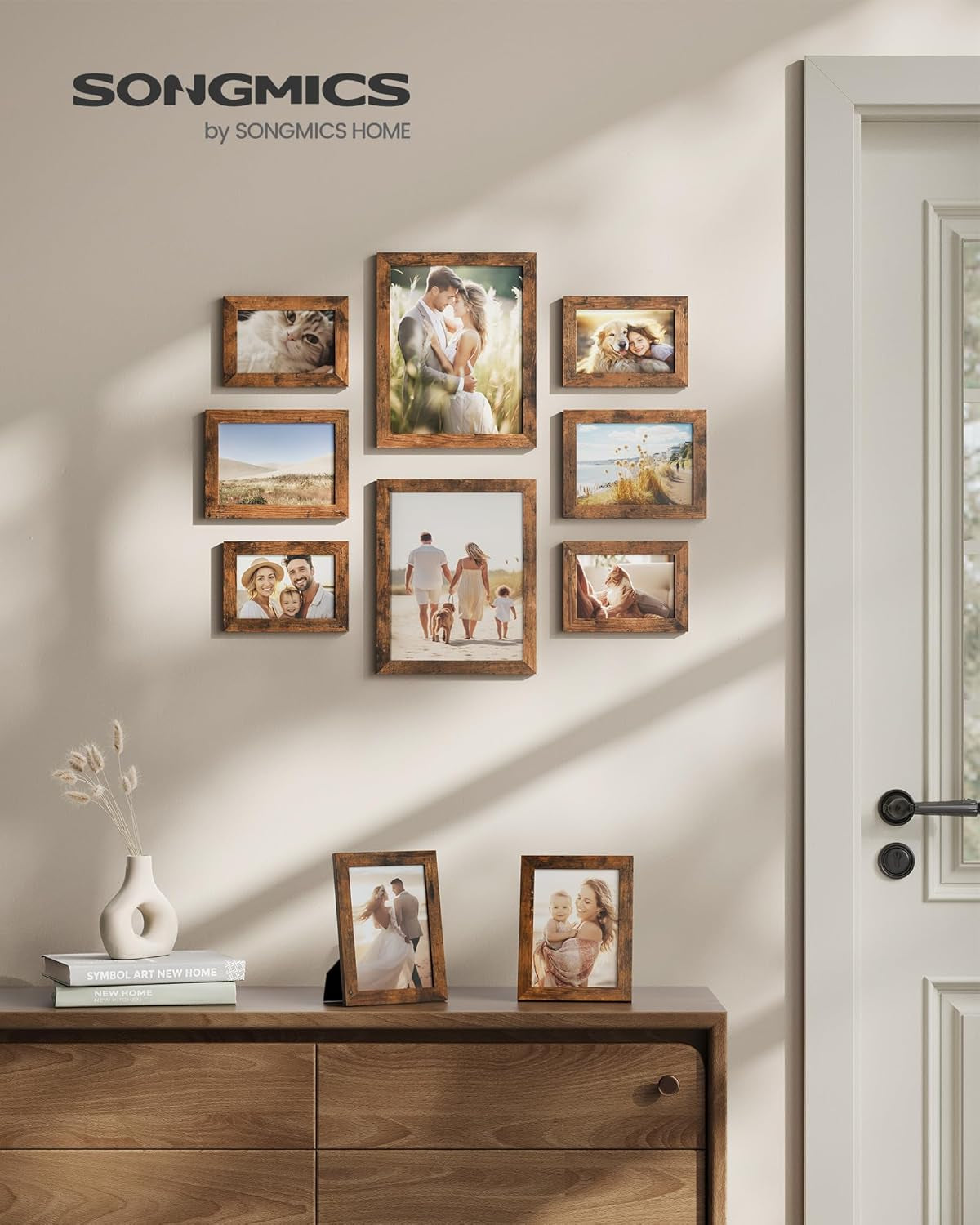 Picture Frames, Collage Picture Frames Set of 10, Two 8X10, Four 5X7, Four 4X6, Photo Frame for Wall Gallery Decor, Table Display, Glass, Rustic Brown URPF010X01