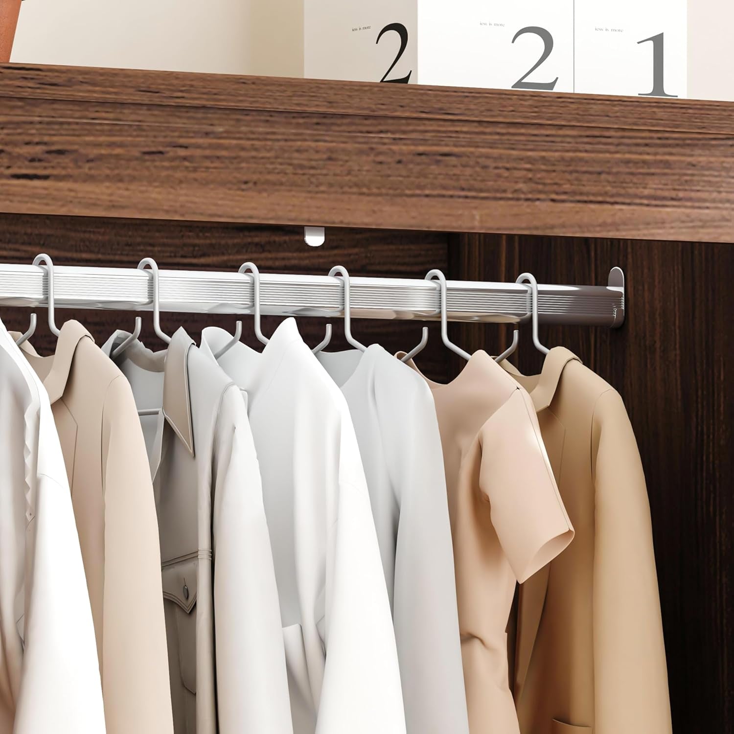 70" Tall Wardrobe Closet with 2 Doors & 3 Drawers, Farmhouse Armoire with Hanging Rod, Wooden Armoire Wardrobe Closet for Bedroom, Freestanding Clothing Storage Cabinet, Brown