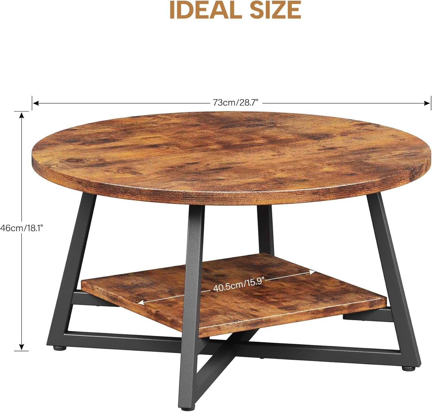 Round Coffee Table, Small Circle Coffee Table with Storage, Modern Wood round Center Table for Living Room, Home Office, Small Space, Easy Assembly, Rustic Brown