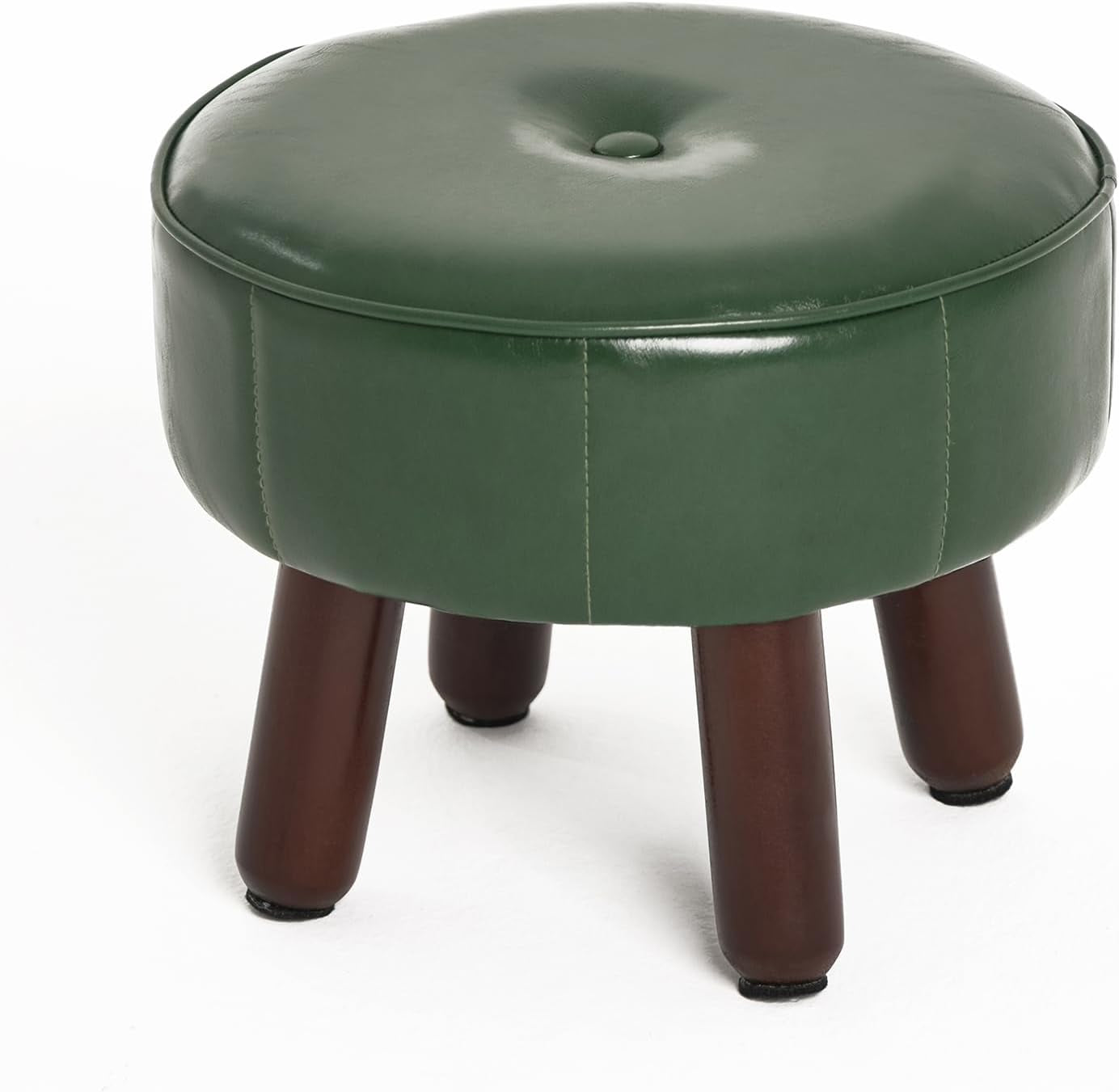 13In Small Foot Stool Ottoman, round Faux Leather Foot Rest for Couch, under Desk Pouf Footstool Footrest with Non-Skid Rubber Legs for Ling Room, Bedroom, 13''L X 13''W X 10.2''H, Green