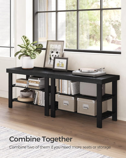 Shoe Rack Bench, 3-Tier Bamboo Shoe Storage Organizer, Entryway Bench, Holds up to 286 Lb, 11.3 X 27.6 X 17.8 Inches, for Entryway Bathroom Bedroom, Ink Black ULBS04H