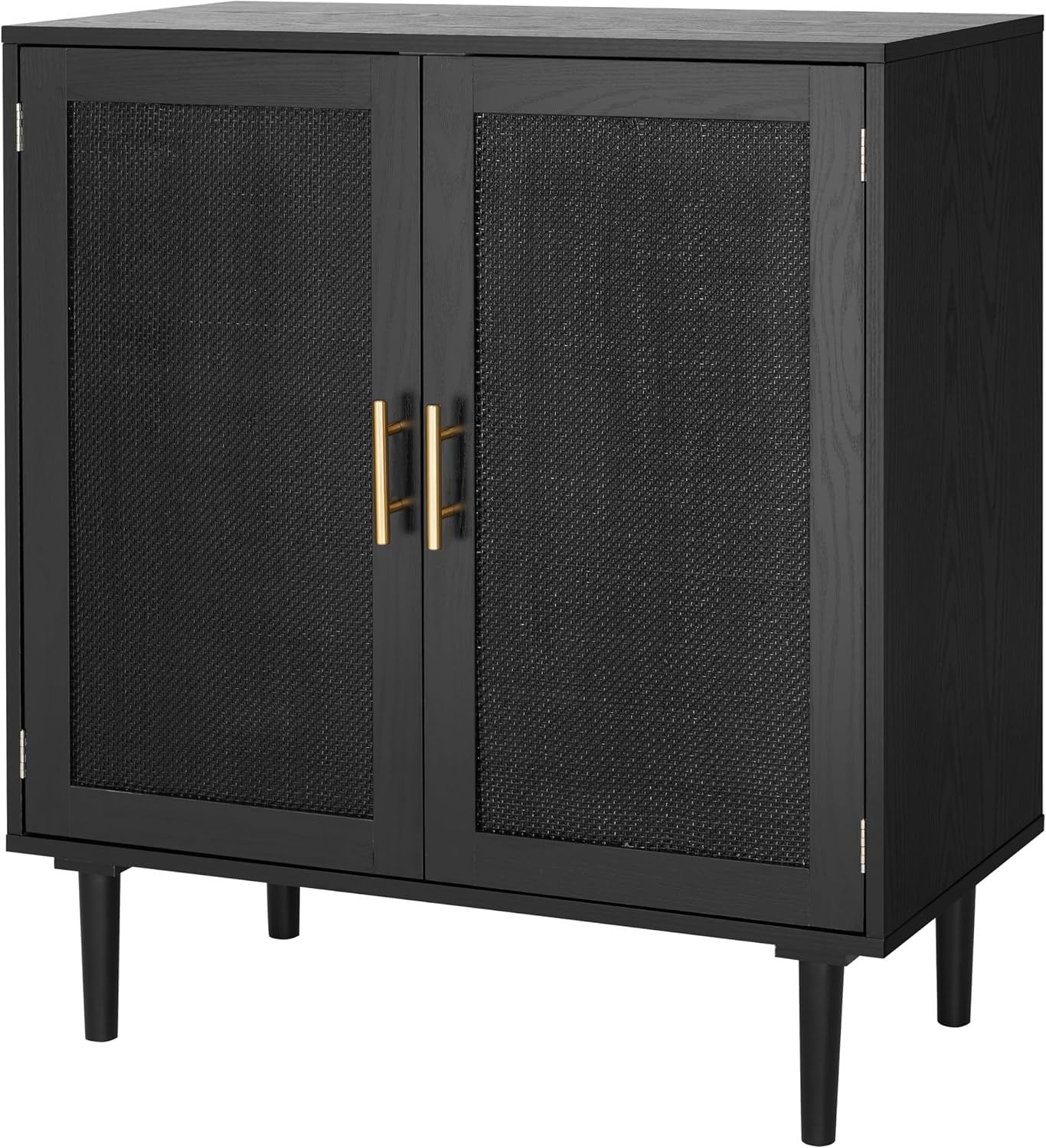 Sideboard Buffet Kitchen Storage Cabinet with Black Painted Rattan Decorated Doors, Dining Room, Hallway, Cupboard Console Table, Liquor/Accent Cabinet, 31.5X 15.8X 34.6 Inches, Black