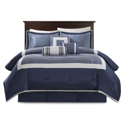 Cozy Comforter Set-Deluxe Hotel Collection, All Season down Alternative Luxury Bedding with Matching Shams, Decorative Pillows, King(104"X92"), Genevieve, Navy 7 Piece