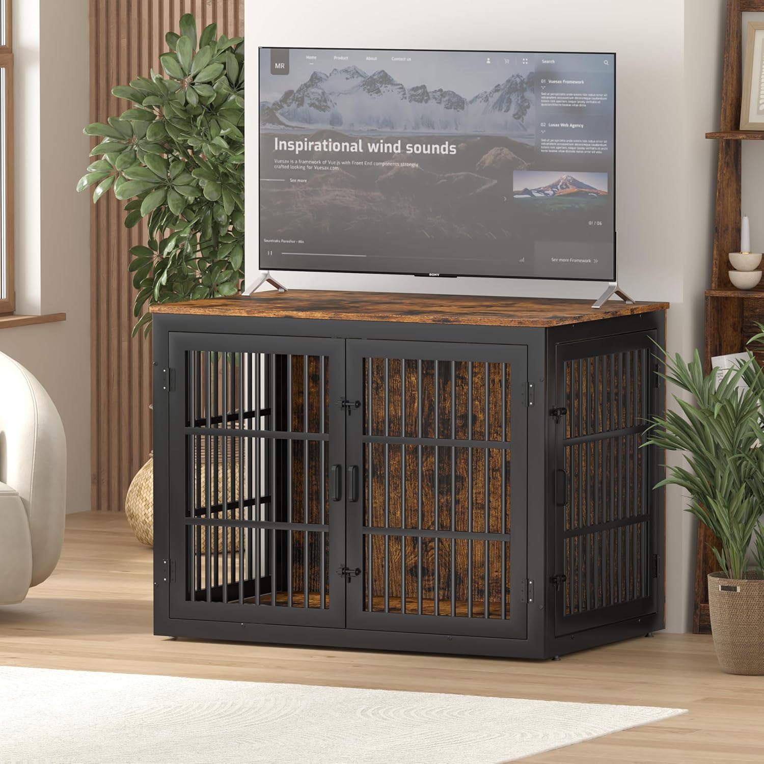 Heavy Duty Dog Crate Furniture for Xlarge Dog, 48''XL Dog Kennel Indoor Furniture,Indestructible Metal Crate with Double-Doors, Dog Crate End Table, Chew-Resistant