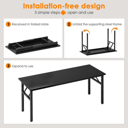 Computer Desk Office Desk 62 Inches Folding Table with BIFMA Certification Computer Table Dining Table No Install ed, Black