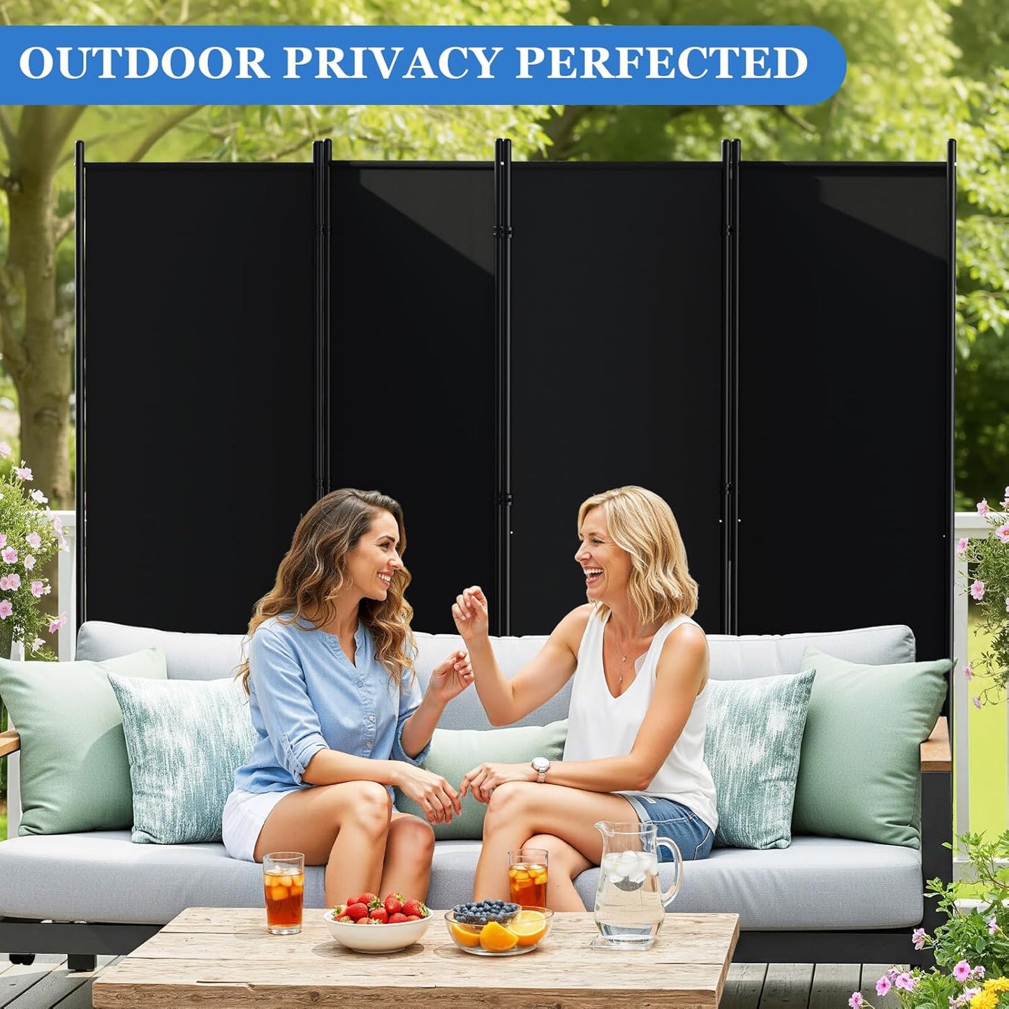 Room Divider 6FT Folding Privacy Screens with Lockable Wheels, 4 Panel Room Partition for Room Separator, 88" W Freestanding Portable Fabric Wall Dividers for Home Dorm Studio Office, Black