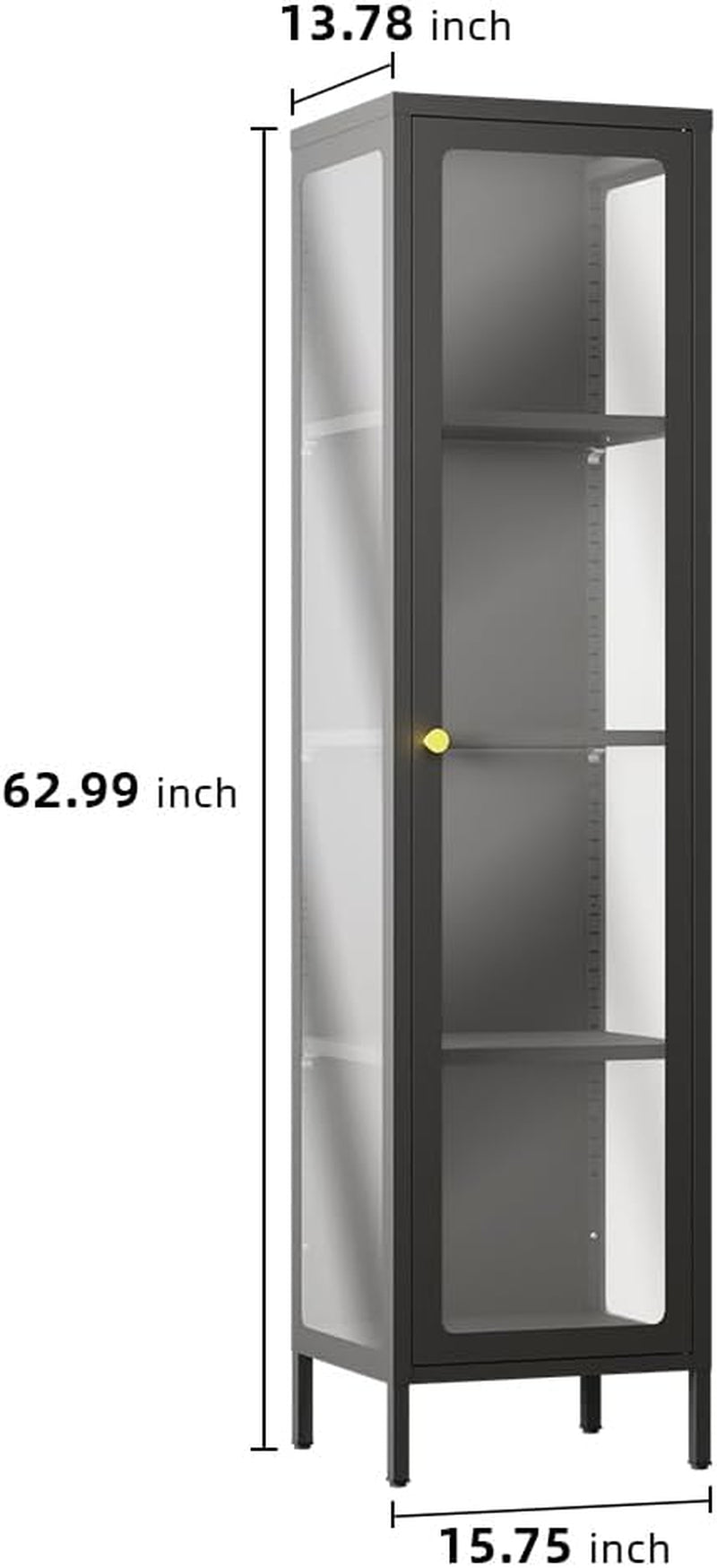 Display Cabinet with Glass Doors,4-Tier Curio Cabinet with Adjustable Shelves,Display Cases for Plant, Book Bathroom, Living Room, Collectibles Figure,Black