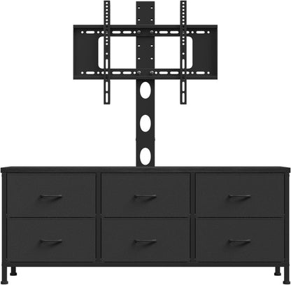 TV Stand with Mount, Fabric Dresser with 6 Drawers for 32/45/55/60/65/75 Inch Tvs, Black Dresser Entertainment Center, Modern Media TV Console Table