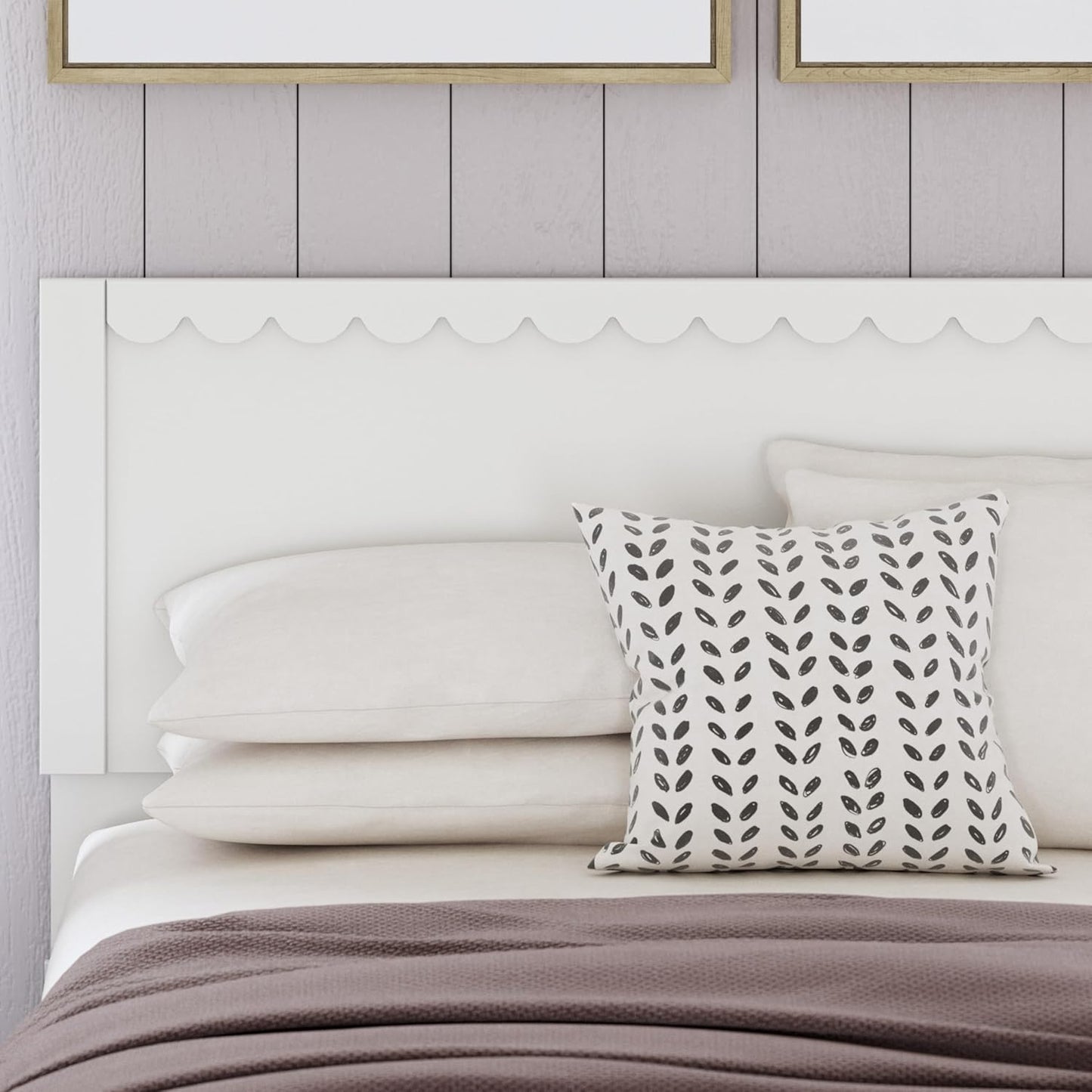 Signature Design by Ashley Hallityn Coastal Panel Headboard, Wood, Scallop Detail, Full, Headboard Attaches to Your Bed Frame (Not Included), Matte White Finish, (Headboard Only)