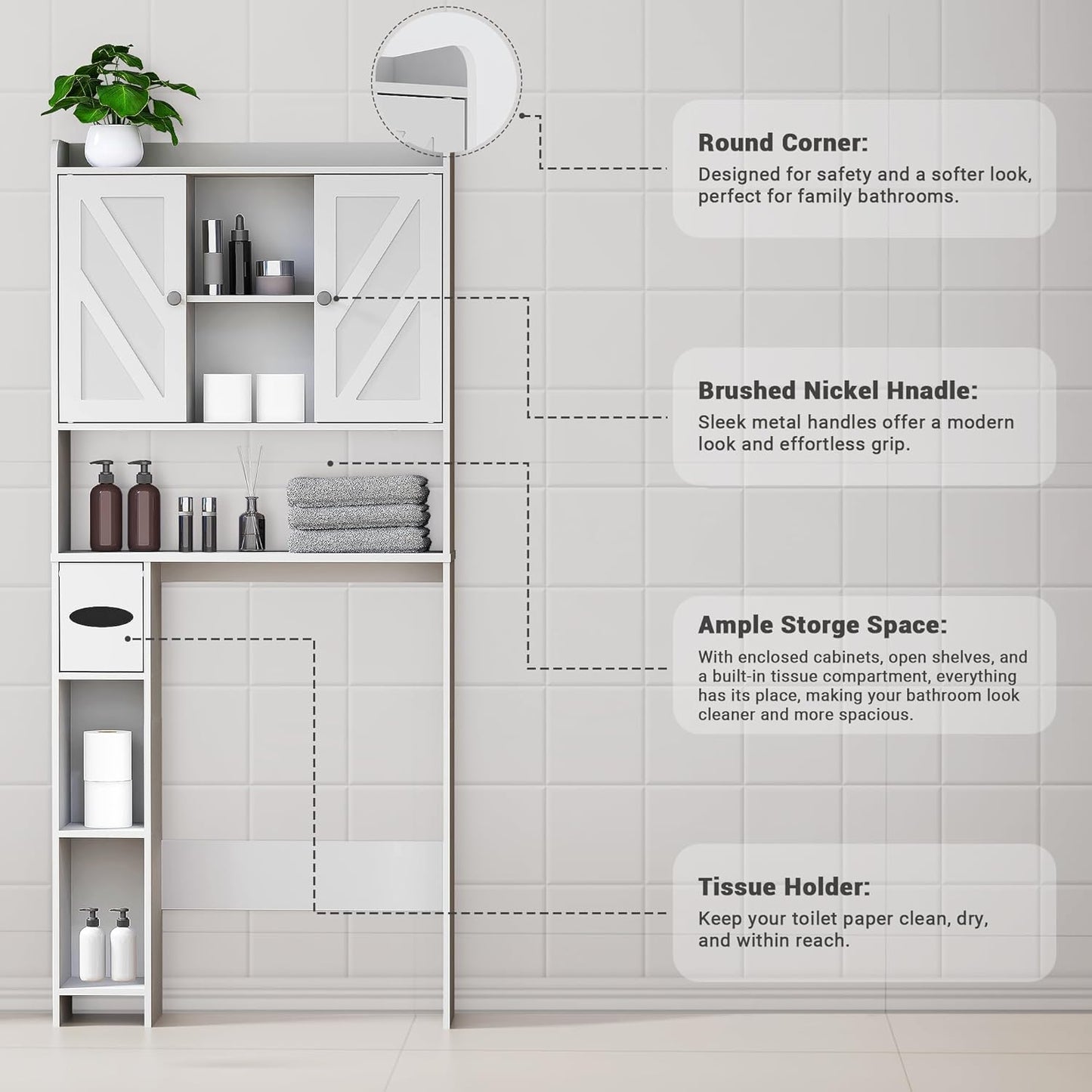 Over the Toilet Storage Cabinet: Farmhouse Storage Cabinet over Toilet with 2 Barn Door & Toilet Paper Holder Stand, Home Space-Saving Toilet Rack, for Bathroom, Restroom, Laundry