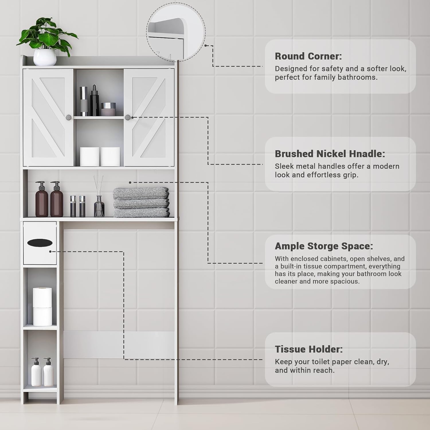 Over the Toilet Storage Cabinet: Farmhouse Storage Cabinet over Toilet with 2 Barn Door & Toilet Paper Holder Stand, Home Space-Saving Toilet Rack, for Bathroom, Restroom, Laundry