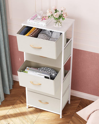 Vertical Dresser Storage Tower - Sturdy Steel Frame, Wood Top, Easy Pull Fabric Bins - Organizer Unit for Bedroom, Hallway, Entryway, Closets - 5 Drawers(Beige)